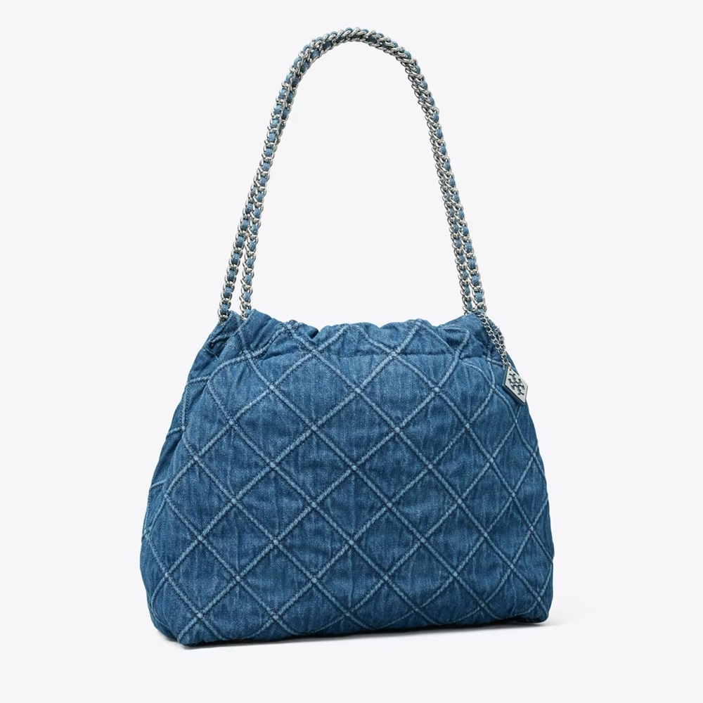 Tory Burch Quilted Denim Fleming Shoulder Bag - Blue